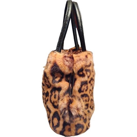 Jayley Collection Leopard Print Faux Fur Drawstring Bag w/ Pom-pom Tassels, NWT - Picture 6 of 11